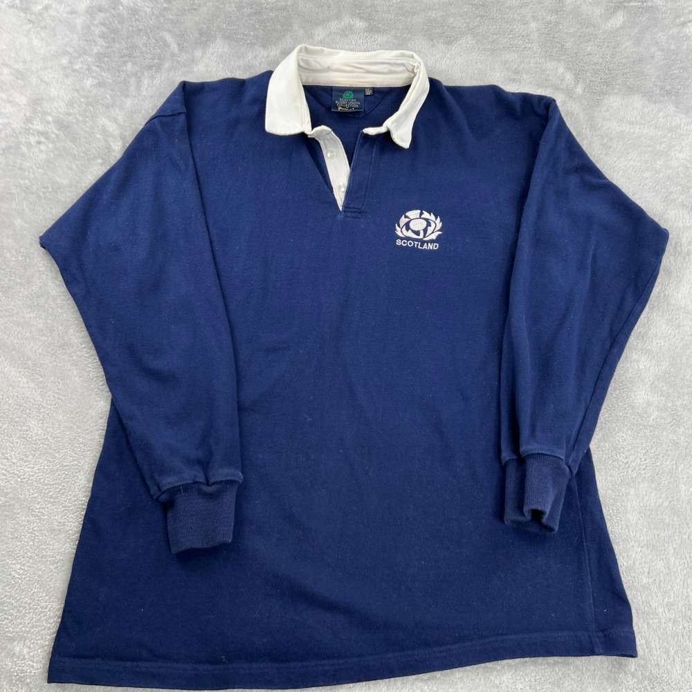 Pringle Scotland Rugby Union Shirt 44 Navy Vintage 90s Long Sleeve Embroidered